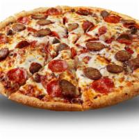 Meat Lovers Pizza · Pizza sauce, capicola, Canadian ham, salami, ground beef, pepperoni, Italian sausage, and ou...