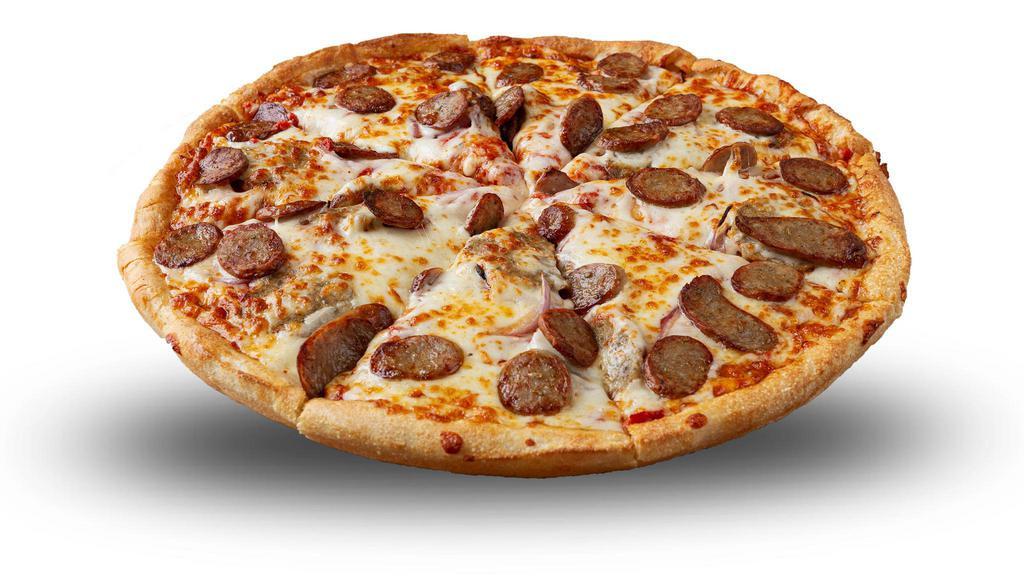 Pizza Roma · Pizza sauce, meatballs, onion, Italian sausage and cheese mix.