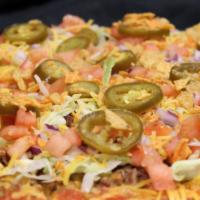 Taco (Small) · Salsa, taco meat red onion, tomatoes, jalapenos, craft crunch cheddar cheese and shredded le...