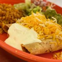Four Rolled Taquitos · Shredded beef or shredded chicken served with pico de gallo, guacamole, lettuce, sour cream ...