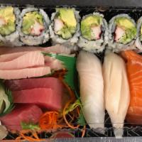 Sushi & Sashimi Combo Lunch · 4 pcs sushi, 6 pcs sashimi & 1 California roll.
