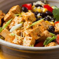 Southwest Chorizo Tofu Bowl · Southwest Chorizo Tofu Bowl - vegan tofu and tempeh chorizo with organic extra firm tofu, te...