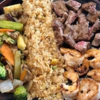 #1D Hibachi Dinner · for 2-3 people. Hibachi Steak, Chicken, and Shrimp. Served with grilled vegetables, 2 fried ...