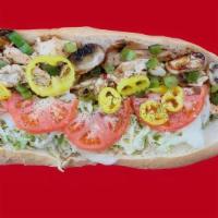 Half Chicken Philly (8 In) · Grilled Chicken, Mozzarella-Provolone Cheese, Grilled Onions, Mushrooms and Green Peppers, T...