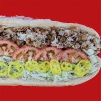 Half Brontosaurus & Cheese (8 In) · Ground Turkey, Grilled Onion, Mozzarella-Provolone Cheese, Topped with Fresh Lettuce, Tomato...