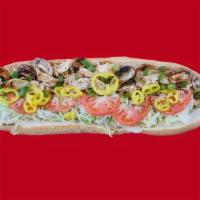 Whole Chicken Philly (16 In) · Grilled Chicken, Mozzarella-Provolone Cheese, Grilled Onions, Mushrooms and Green Peppers, T...