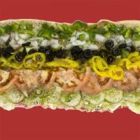 Whole Veggie Sub (16 In) · White American Cheese, Lettuce, Tomatoes, Banana Peppers, Black Olives, Green Peppers, Pickl...