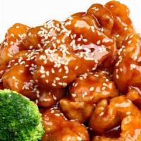 Sesame Chicken芝麻鸡 · Battered and broccoli with special sweet flavour sauce.