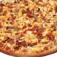 Large Alfredo Pizza · Alfredo Sauce, your choice of any. 3 pizza toppings.