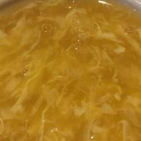 Egg Drop Soup  (L) · Large egg drop soup with home make noodles.