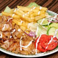 Grilled Chicken Combo Platter · Long grain rice, farmer's salad, pita bread, a choice of protein and a choice of dip Substit...