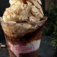 Coconut Almond Chunk Special Sundae · layers of chocolate gelato, cocout itlian ice, vanilla soft topped with almond and coconuts