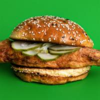 The Hot Chick · Spicy Breaded chicken breast, house pickles and mayonnaise.