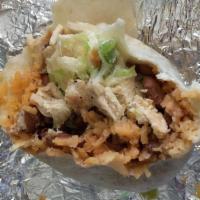 Pollo Burrito · Chicken. Prepared with cilantro, onions, beans, rice, sour cream, cheese, lettuce, and pico ...