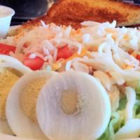 Grilled Chicken Salad · Lettuce, Tomatoes, Grilled Seasoned Chicken, Egg, Mozzarella & Cheddar Cheese, with Texas To...