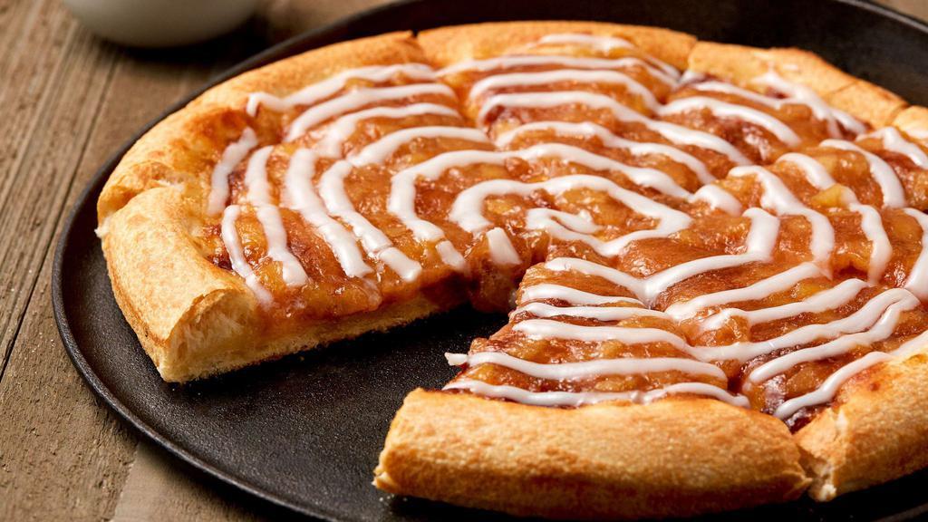 Apple Desert Pizza · Apple filling, cinnamon spread, with sweet icing