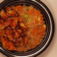 Bourbon Chicken Bowl · Grilled chicken tossed in bourbon sauce, served on fried rice.