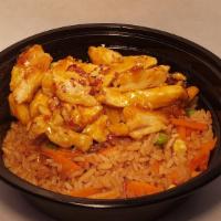 Zesty Orange Chicken Bowl · Grilled chicken tossed in orange sauce, served on fried rice.