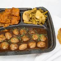 Meatball Dinner (10 Pcs) · Savory and tender meatballs simmered in our delicious house brown gravy. Includes two sides ...