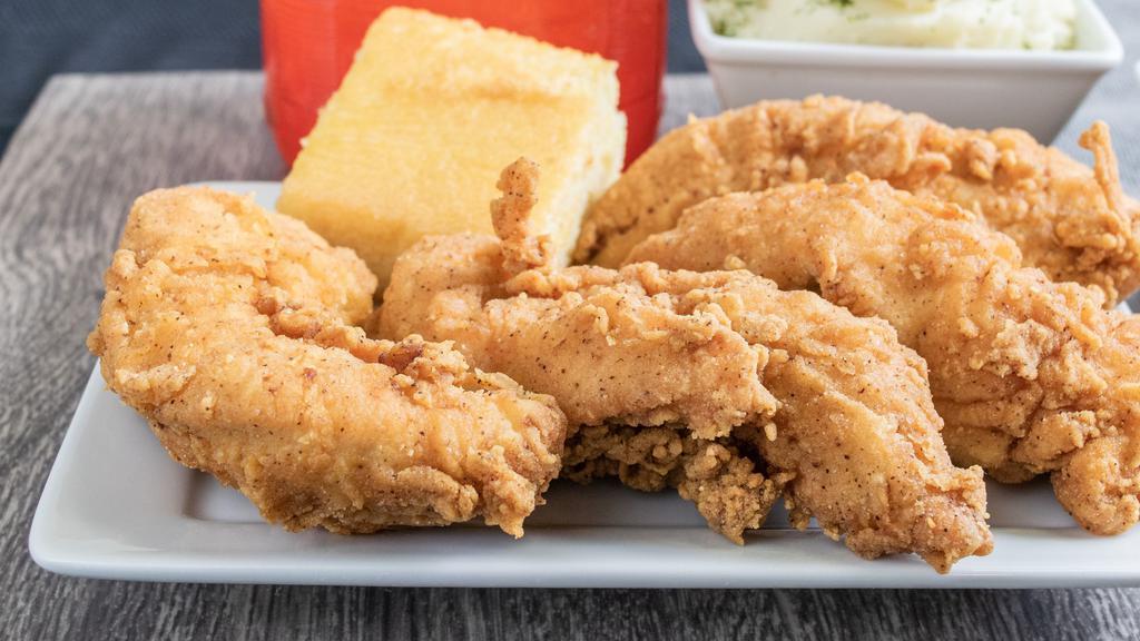 Chicken Tenders (5 Pieces) · Fried golden brown and delicious chicken tenders in our special house recipe flour breading mix.