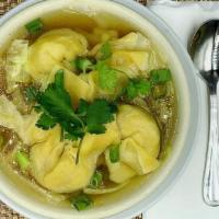 Wonton Soup · Wontons stuffed with ground chicken, onion, cilantro and cabbage in a chicken broth. CANNOT ...