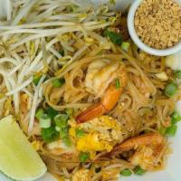 Pad Thai · Rice noodles, egg, bean sprouts, green onion. Peanuts on side. Can be made GF or V upon requ...
