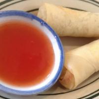 Spring Roll · Two pieces. Cabbage, carrot, green onion, potato and clear noodle wrapped in egg roll shell.