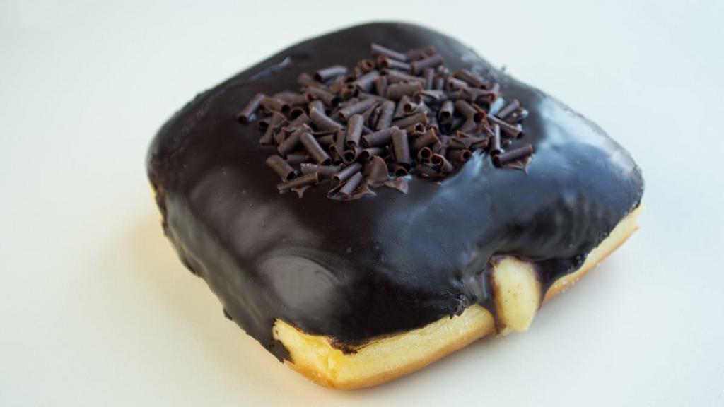 Boston Cream Filled · Yeast donut with a  pastry cream filling and chocolate glaze.