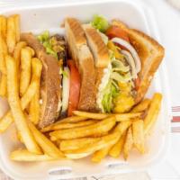 Cheeseburger With Fries · Choose toppings Lettuce, tomatoes, onions, peppers, pickles and one drink