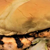 Grilled Chicken Sandwich · Served on a bun, pita or French. Served with mayonnaise, lettuce, and tomatoes. Your Choice ...