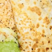 Quesadilla Mazatlan · A large flour tortilla filled with shredded cheese, grilled steak or chicken, sautéed onions...
