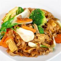 Pad See-Ew · Wide rice noodles wok-tossed with eggs and broccoli in a sweet soy sauce.