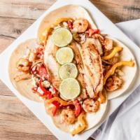 Seafood Alambre · Grilled scallops, shrimp and tilapia.