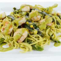 Roasted Poblano Pasta · Grilled shrimp or chicken sautéed in a buttery sauce, garnished with roasted poblano pepper ...