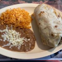 Burrito Dinner · Extra large flour tortilla, stuffed with rice, beans, your choice of meat, or vegetable, let...
