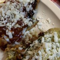 Chile Relleno Dinner · 2 roasted poblano pepper stuffed with your choice of either meat, vegetable, or cheese batte...