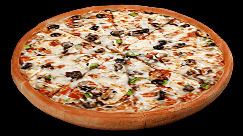 Original Crust Veggie Pie · Green peppers, onions, mushrooms, black olives, tomatoes and mozzarella cheese.