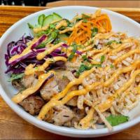 Thai Peanut 2.0 · Seasoned Chicken, Seared Hoisin Tofu, or Vegan Chicken | Infusee Rice | Peanut Sauce | Carro...