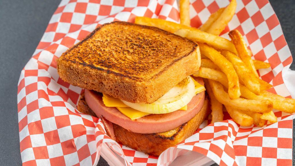Fried Bologna · Caramelized onion, lettuce, tomatoes and cheese.