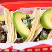 Order Of 4 Taquitos With Avocado · 4 small tacos only on corn tortillas with avocado, onion, cilantro and ONE choice of meat.
