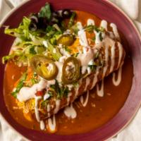 Chimichanga · Any of our regular meat burritos deep-fried, covered with our homemade enchilada sauce and t...