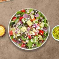 Greece Please Salad · (Vegetarian) Romaine lettuce, cucumbers, tomatoes, red onions, olives, and feta cheese tosse...