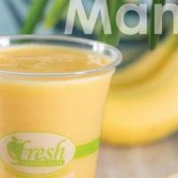 Mango Mania · Coconut water, mango sorbet, non-fat frozen yogurt, mango, banana