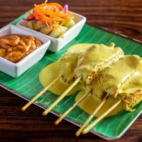 Chicken Satay · Five char-broiled marinated soychicken on skewers, servedwith peanut sauce and freshcucumber...