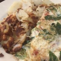 Gimme Veggies Omelette · Broccoli, spinach, tomatoes, onions, mushroom, and green peppers. Served with golden brown p...