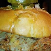 Southern Fried Chicken · Crispy Fried Chicken, Coleslaw, Dill Pickles, House Durkee's Dressing, Served on a Brioche B...