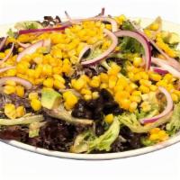 Mr Salad · Mixed greens with chipotle ranch, grilled corn, black beans, avocado & red onions.