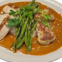 Chicken In Mole · Grilled chicken breast with choice of Mole.  
Grilled green beans and white rice. 

MOLE POB...