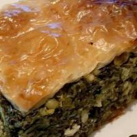 Spinach Pie · Layers of crisp phyllo dough filled with spinach, feta cheese, and fresh herbs.