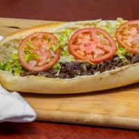 Pizza Steak & Cheese · Steak and cheese with pizza sauce. 420-830 cal.
